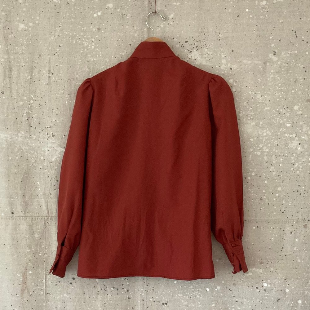 70's Rust Bow Ruffled Secretary Blouse/Pintuck/Button Up/Handmade - Picture 10 of 10